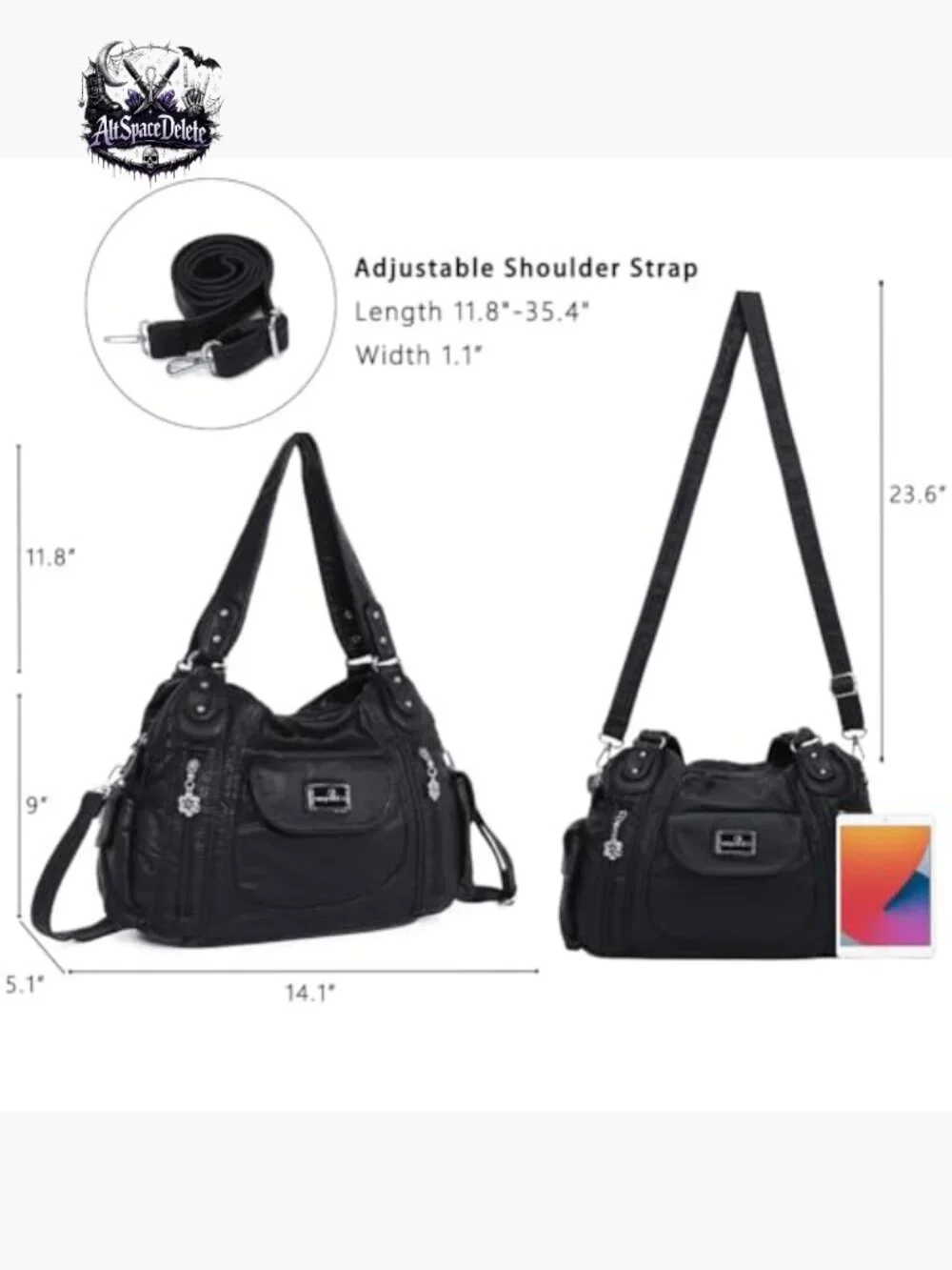 Large Hobo Tote Shoulder Bag Faux Leather Multi-Pocket Satchel Purse - Picture 5 of 7